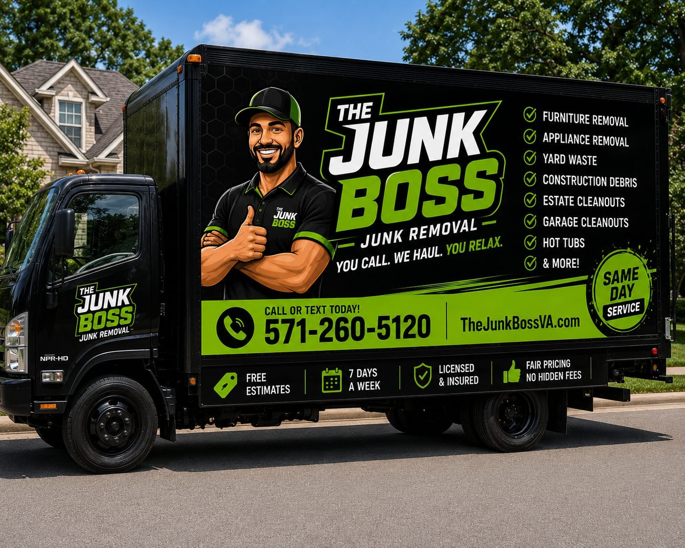 The Junk Boss junk removal truck serving Northern Virginia, Washington DC and Maryland